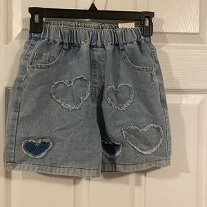 Girls Denim Shorts Light Wash Heart Patch Elastic Waist Size 11-12Y